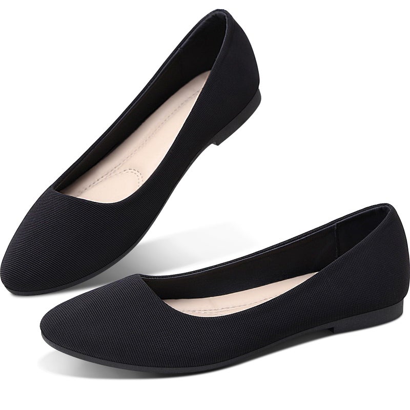 Obtaom Womens Textile Flat Shoes Round Toe Slip on Shoes Fabric Dress Black Ballet Flats(Black,US010) - Image 1